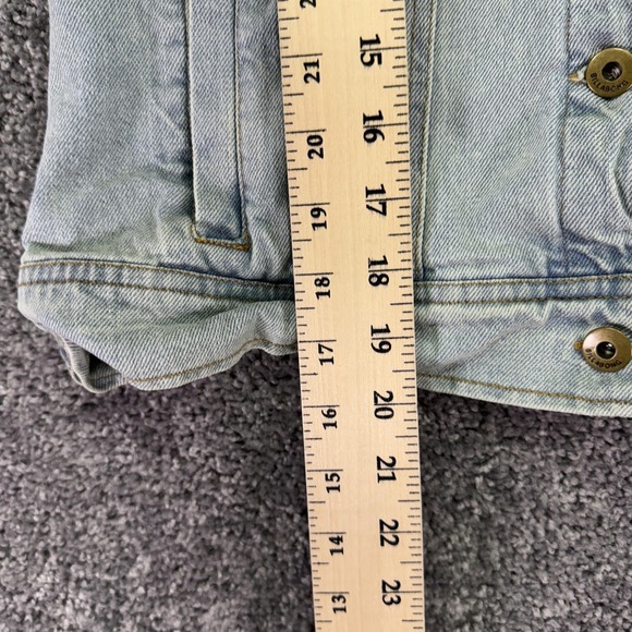 Billabong Jacket Womens Medium Blue Denim Hooded Striped Sleeves Boho Casual - Picture 6 of 14